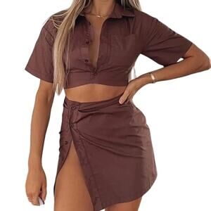WHITE FOX Boutique Love Triangle Mini Dress in Chocolate Brown Medium M